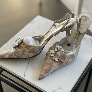 J. Renee NEW Rhinestone and Leather Slingbacks-Adjustable 7 1/2